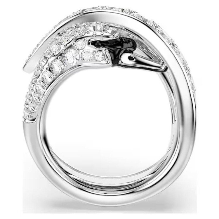 Vienna cocktail ring Mixed cuts, Swan, White, Rhodium plated
